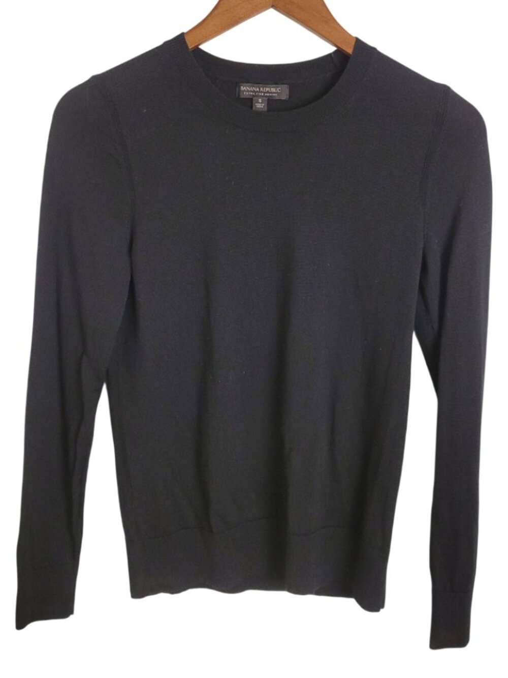 Banana Republic Black Crewneck Merino Wool Lightweight Long Sleeve Knit Top SM